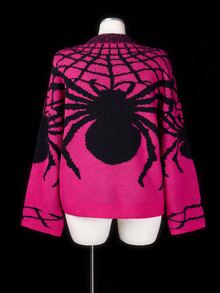 Sunspun Plus Size Women's Spider Pattern Round Neck Long Sleeve Casual Sweater Winter - Multicolor - View 8