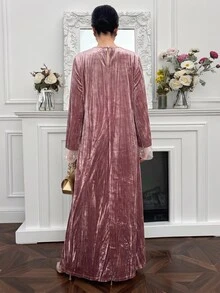 Yasmyna Women's Rhinestone Embellished Mesh Patchwork Casual Party Arabian Dress - Pink - View 2