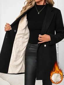 SHEIN Clasi Women's Fashion Button Pocket Long Sleeve Overcoat - Black - View 1