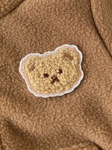 SHEIN 2pcs Newborn Baby Boys Girls Sherpa Fleece Coat Cute Sweet Beige Brown Bear Print Teddy Long Sleeve Zip Up Thick Fuzzy Outdoor Winter Halloween Autumn - Brown - View 7