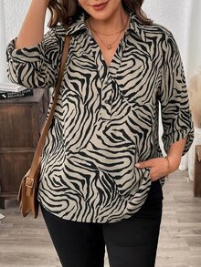 SHEIN LUNE 大尺碼豹紋中袖襯衫 - 彩色 - 查看 5
