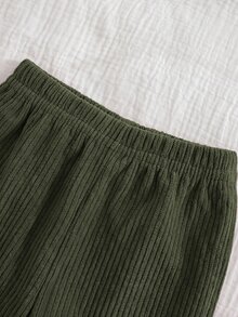 Cozy Pixies 嬰兒新生兒熊圖案對比色 Polo 領長袖運動衫與長褲套裝 - 橄欖綠 - 查看 7