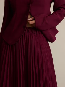 COSMINA Women's Elegant Party Solid Color Blouse Pleated Skirt Blazer Suit Set - Burgundy - View 6