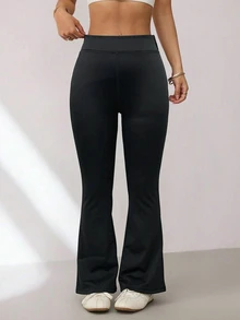 Easithlete Easithlete High Waist Flared Pants Full Length Soft Touch Wide Leg Yoga Gym Casual Daily Outfit Fall Winter Women - Black - View 4