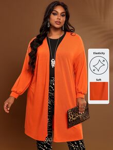 BrightlyHer Jaket Kasual Gaya Barat Lengan Panjang Warna Merah Polos Ukuran Besar dengan Bukaan Depan untuk Musim Gugur 2026, Cocok untuk Hari Thanksgiving, Halloween, dan Acara Klub Bisnis. - Burnt Orange - View 3