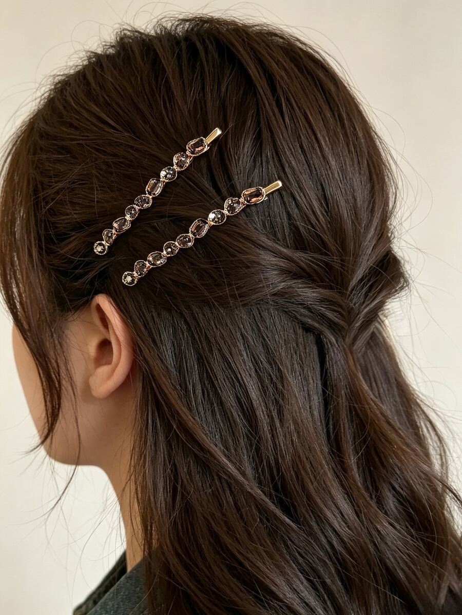 DAZY Versatile Elegant Bangs Clip Straight Clip Fashion Side Hair Strands Vintage Rhinestone High-End - Silver - View 1