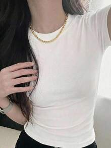 DAZY 青少年女孩簡約純色圓領短袖休閒T恤 - 灰色 - 查看 6