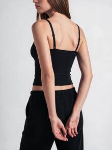 SHAPORA 1pc Minimalist Casual Adjustable Strap Women's Tank Top - Black - View 7
