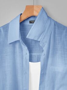 SHEIN BASICS Plus Size Autumn Casual Versatile Solid Color Shirt - Blue - View 6