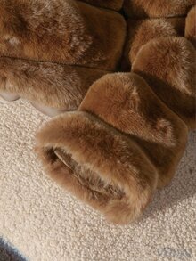 1pc Girls Soft Fuzzy Jacket, Elegant & Noble Long Sleeve Short Slim Fit Hooded Coat, Suitable For Autumn/Winter - Brown - View 6