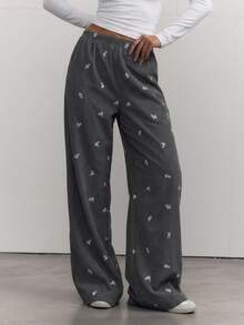 Livesso Women's Fashion Embroidered Pleated Loose Long Pants For Daily Wear - Dark Grey - View 3