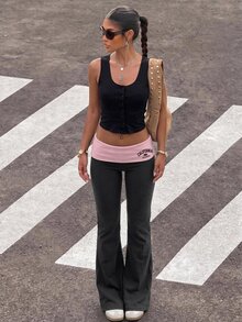 Muchica 女款休閒低腰配色腰帶直筒長褲，女款休閒服飾 - 彩色 - 查看 4