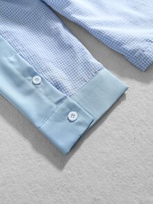 ROMWE MEN Men's Patchwork Fabric Loose Long Sleeve Shirt - Blue - View 6