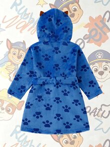 SHEIN | PAW Patrol 1件 秋冬男童聯名款可愛小狗爪印與3D耳朵刺繡貼布皇家藍法蘭絨抓絨連帽長袖睡衣，冬季款 - 寶藍色 - 查看 2
