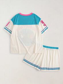 SCOOBY-DOO X SHEIN Plus Size Cartoon Print Top And Striped Shorts Pajama Set - Multicolor - View 2