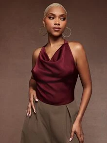 Vixey Satin Cowl Neck Wide Leg Jumpsuit - Multicolor - View 5