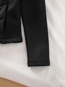 Tween Girl Solid Color Zipper Casual Versatile Winter Padded Coat - Black - View 5