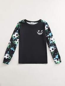 SHEIN Tween Boy Soccer Smiling Face Pattern Crew Neck Long Sleeve Pants Casual Comfortable Fitted Home Sleepwear Set 2pcs - Multicolor - View 7