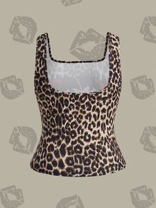 Betty Boop x SHEIN Plus Size Hot Girl Cartoon Pattern Leopard Print Tank Top - Brown - View 2