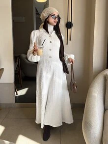 Solavon New Design Elegant Collar Waist-Flattering Slimming Knit Daily Versatile Base Layer Long Dress - Beige - View 4
