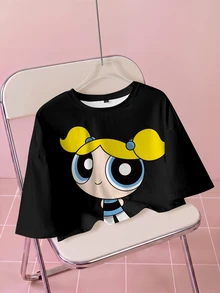 THE POWERPUFF GIRLS X SHEIN Women's Cartoon Print Casual Daily Wear T-Shirt - White - View 1