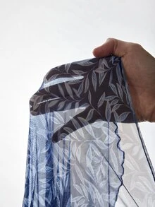 JIAN LASALA Gaun Panjang Elegan dengan Lengan Panjang Berbahan Jala dan Model Bustier Bentuk Hati, Detail Kerut dan Lapisan Ruffle Ganda - Biru - View 8
