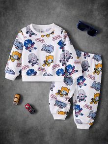 Transformers X SHEIN Baby Boy Crew Neck Long Sleeve Sweatshirt And Sweatpants Set Gen - Apricot - View 1