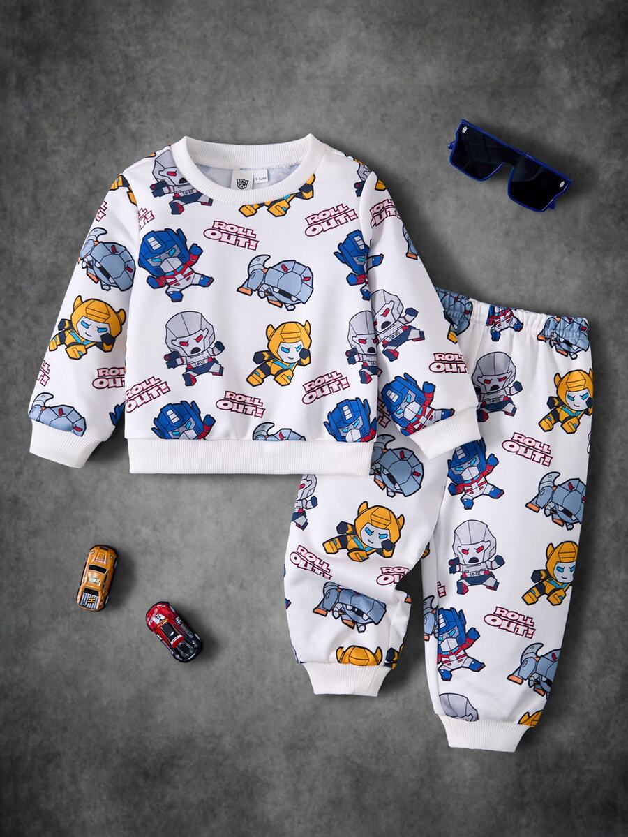 Transformers X SHEIN Baby Boy Crew Neck Long Sleeve Sweatshirt And Sweatpants Set Gen - Apricot - View 1