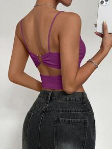 Allurite Metal Buckle Back Strap Padded Camisole Tank Top - Purple - View 2