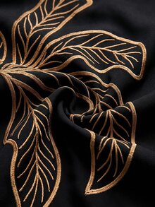 CAJUNI Chic Vacation Palm Tree Embroidery Midi Dress - Black - View 5