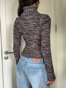 Aloruh Sweater Wanita Model Crop Pas Badan Lengan Panjang Kerah Tinggi - MultiWarna - View 2