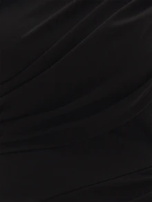 MUSEYN Gaun Maxi Hitam Asimetris dengan Detail Kerut dan Model Bahu Terbuka, Gaun Abadi untuk Kencan Malam, Musim Gugur Terbaru - Hitam - View 7