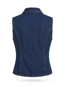 SHEIN Women's Single-Breasted Casual Denim Jacket For Daily Wear - Dark Wash - View 6
