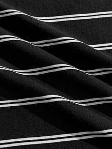 Daypath Plus Size Men's 87% Cotton Black Striped T-Shirt, Minimalist Logo Graphic Design, Versatile For Daily Wear - Black - View 5