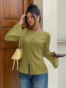 Siren Gaze 女款四季新款刺繡長袖襯衫 - 綠色 - 查看 7