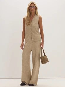 MUSEYN Beige Knit Longline Waistcoat Cosy Versatile Everyday Casual Fall - Khaki - View 2