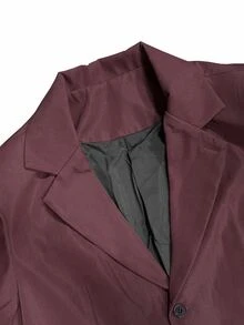 Manfinity Bizformal بدلة رجالية بتصميم نظيف وبسيط ومريح، جاكيت بجيوب مزينة بخطوط عنابية، ملابس كاجوال للتنقل اليومي - عنابي اللون - مشاهدة 6