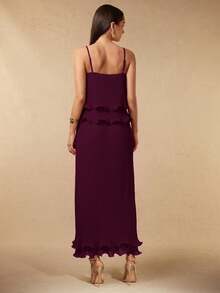 Silquee Women's Pleated Multi-Layer Hem Cami Dress - Maroon - View 2