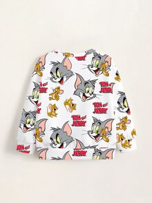 TOM & JERRY X SHEIN 女童字母卡通印花休閒日常長袖運動衫 - 白色 - 查看 7