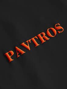 PAVTROS 男士字母印花休閒熱帶街頭風日常度假短袖T恤，黑橘配色，夏季款 - 黑色 - 查看 5