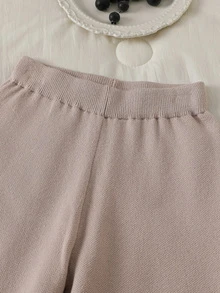 Casual Jacquard Bow Pattern Young Girl) Sweater Set - Camel - View 5