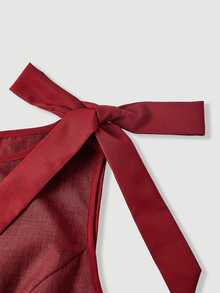 SHEIN MOD Gaun Mini Pendek Kasual Musim Panas Warna Polos untuk Wanita - Burgundy - View 3