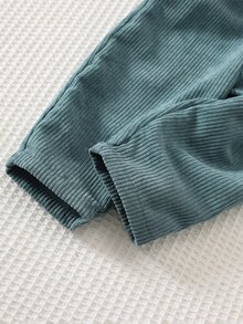 Cozy Pixies 男嬰連帽衫與運動衫套裝，兒童毛絨上衣配可愛熊圖案，舒適綠色燈芯絨長褲，適合秋冬穿著 - 彩色 - 查看 2