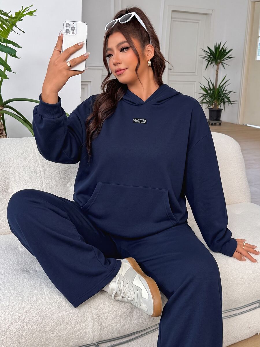 Solflare Two Pieces Autumn And Winter Plus Size Casual Long-Sleeve Hooded Shirt And Pants - Royal Blue - View 1