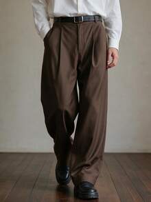 TONEVAULT Men's Fashion Versatile Commuter Solid Color Pants - Coffee Brown - View 5