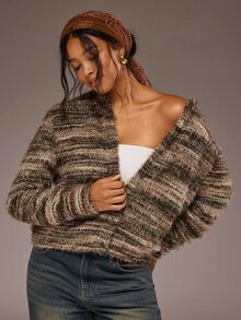 Freevana Plus Size Women's Vintage Striped Long Sleeve Casual Knit Cardigan - Multicolor - View 4