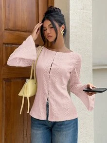 Siren Gaze 女款四季新款刺繡長袖襯衫 - 粉色 - 查看 7