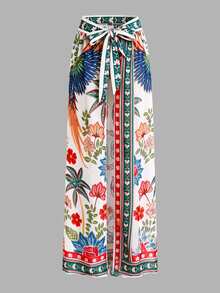 Swim Oasis 女款夏季海灘花卉印花性感時尚比基尼兩件式泳衣套裝，附外罩衫與長褲 - 彩色 - 查看 4