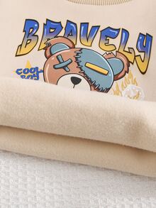 Cozy Pixies Baby Boy 3pcs Set: Knitted Cartoon Pattern Crew Neck Sweatshirt, Woven Solid Color Vest, And Knitted Solid Color Long Pants - Multicolor - View 4