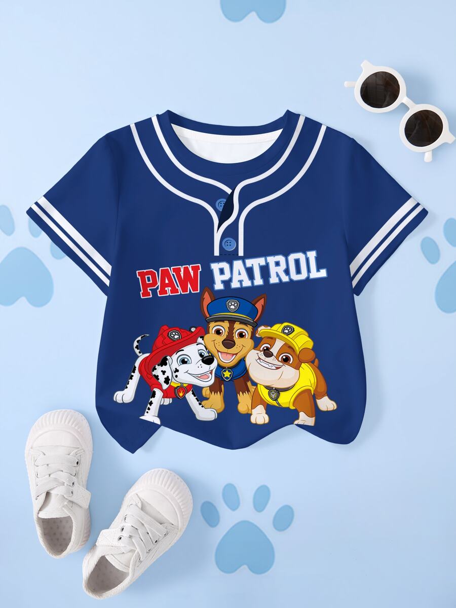 SHEIN | PAW Patrol Young Boy Letter Cartoon Print Casual Daily Short Sleeve T-Shirt - White - View 1